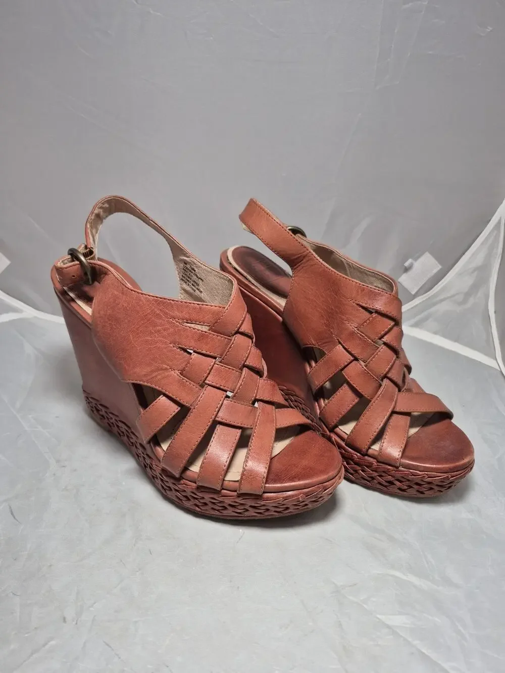 💥 Frye Corrina Women's Strappy Brown Leather Platform Wedge Sandal Size 9